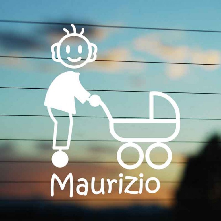 Adesivo Famiglia Nonno con Passeggino Adesivo Famiglia Nonno con Passeggino