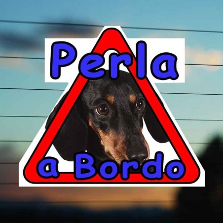 Adesivo Bassotto Perla a bordo con foto