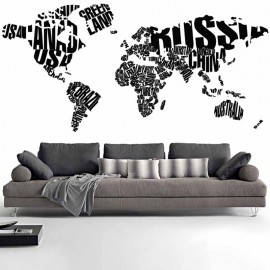 Adesivi Murali Mappa del Mondo tipografico nero