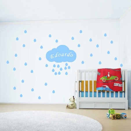 Adesivi murali pioggia di gocce con nome