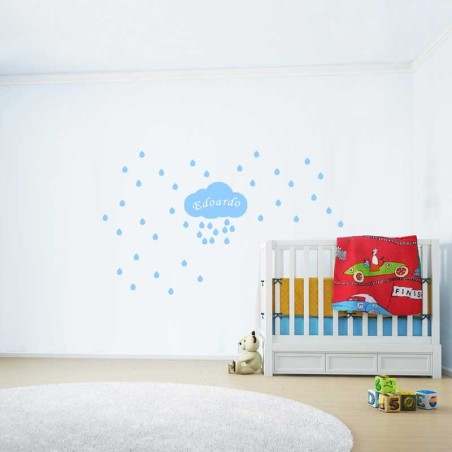 Adesivi murali pioggia di gocce piccolo con nome