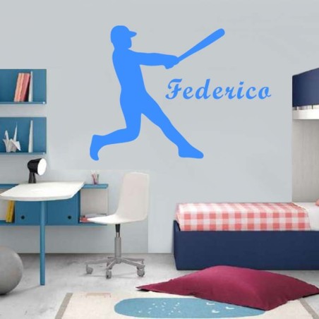 Adesivo Murale giocatore baseball con nome
