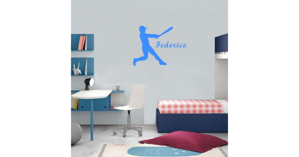 Adesivo Murale giocatore baseball con nome