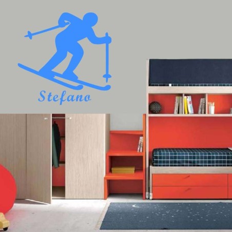 Adesivo Murale sciatore con nome