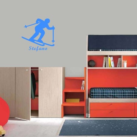 Adesivo Murale sciatore piccolo con nome