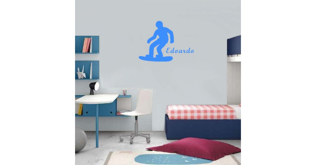 Adesivo Murale piccolo Snowboarder con nome