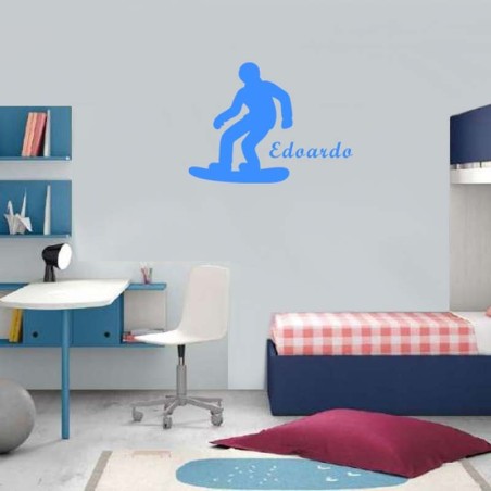 Adesivo Murale piccolo Snowboarder con nome