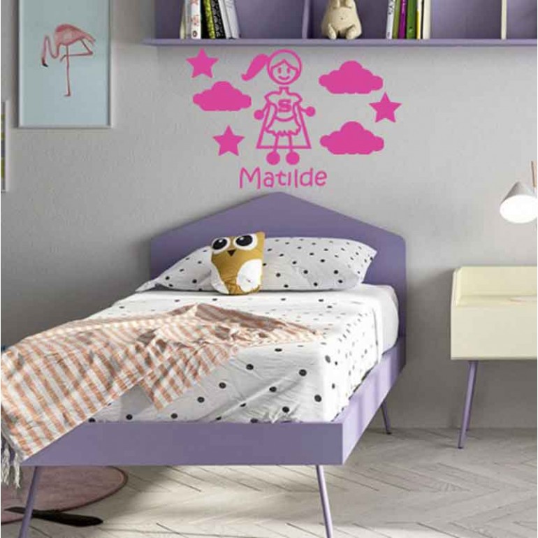 Adesivi Murali Bimba Supereroe fuxia Adesivi Murali Bimba Supereroe fuxia