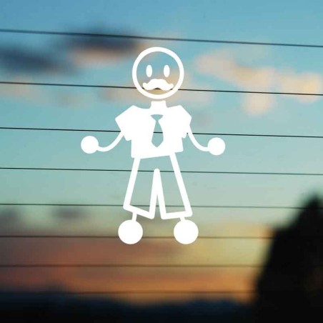 Adesivo Famiglia Papà Pelato con Baffi e Cravatta