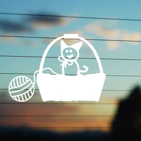 Adesivo Famiglia Gatto nella Cesta e Gomitolo